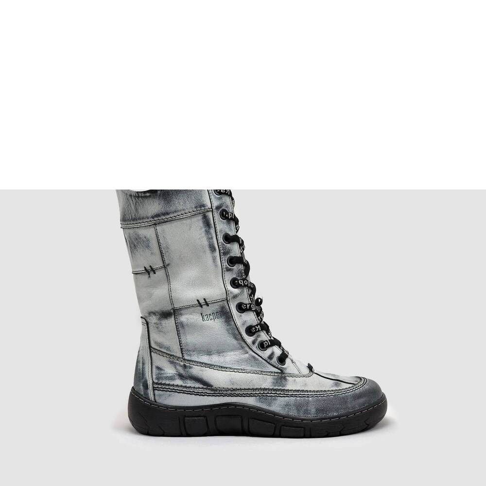 NEW KCR GROUP women’s original tall thick zip-up leather boots in white